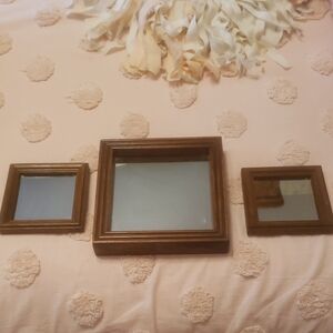 Brown Wooden Framed Accent Mirrors, Set/3, 5 1/4" Square, 8 1/4" Square